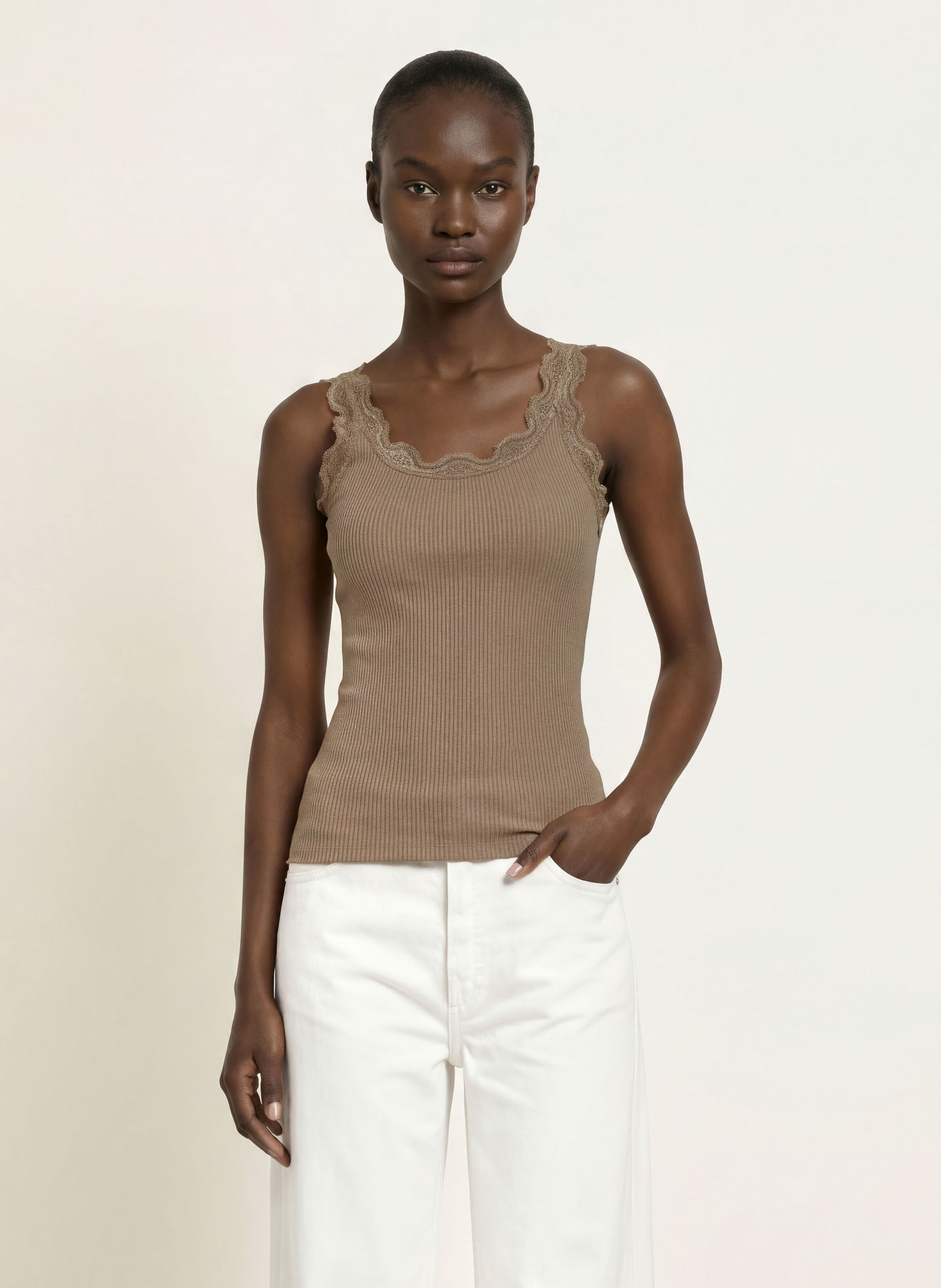 rosemunde BABETTE Top with Silk and Lace: BROWN