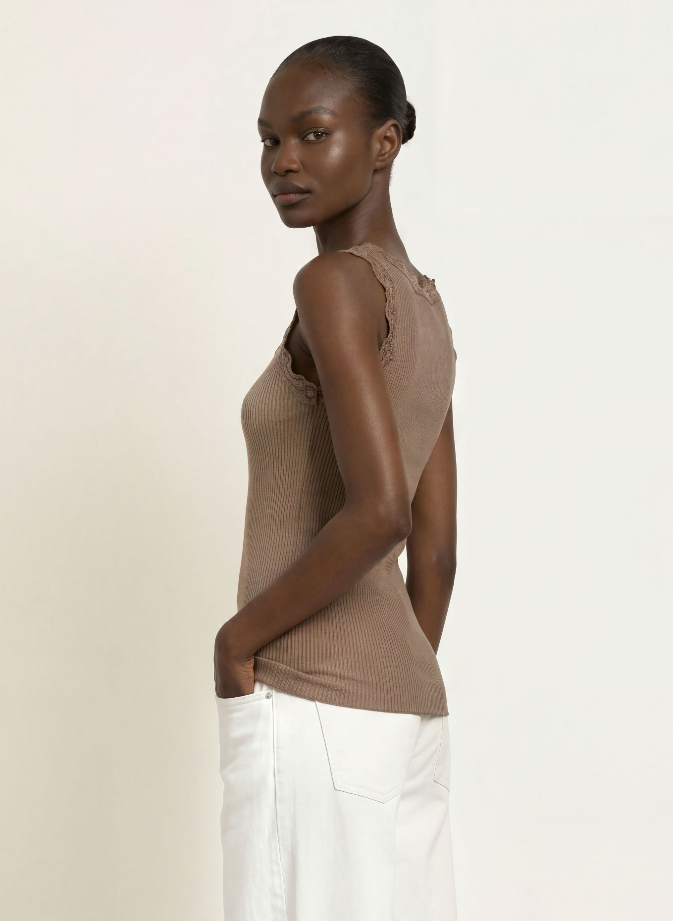 rosemunde BABETTE Top with Silk and Lace: BROWN