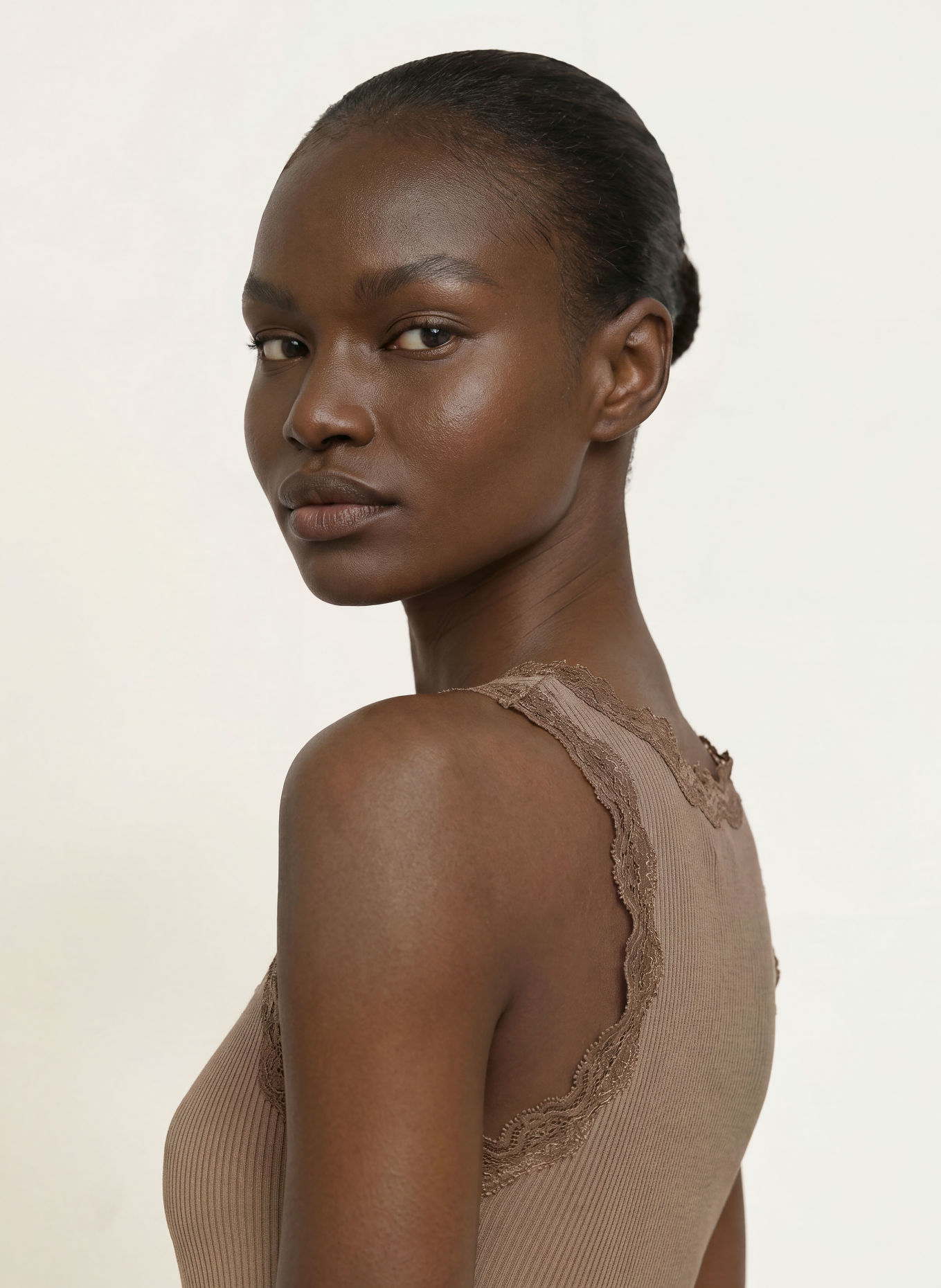 rosemunde BABETTE Top with Silk and Lace: BROWN