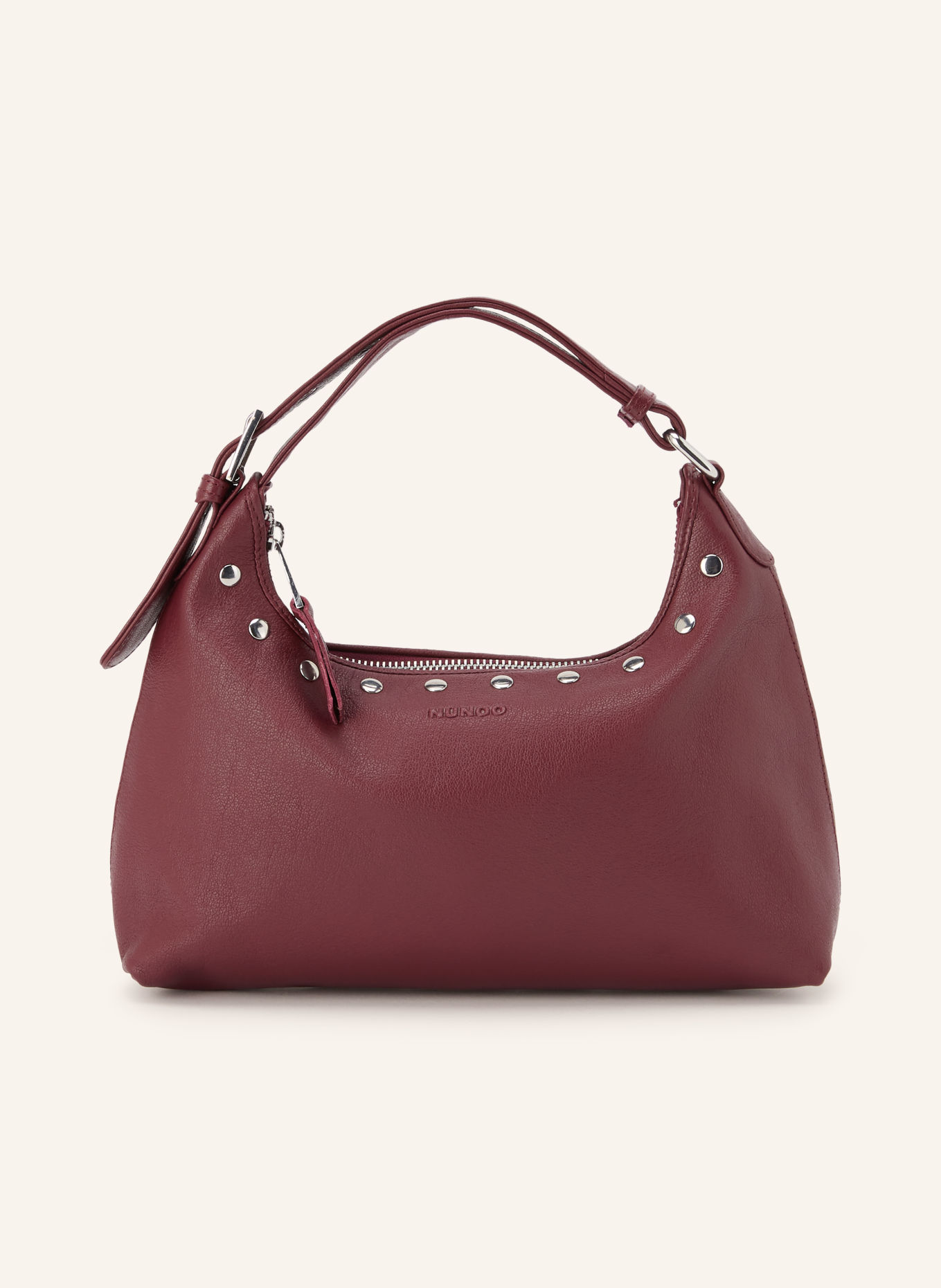 NÚNOO Handtas DANDY met studs: DONKERROOD / ZILVER