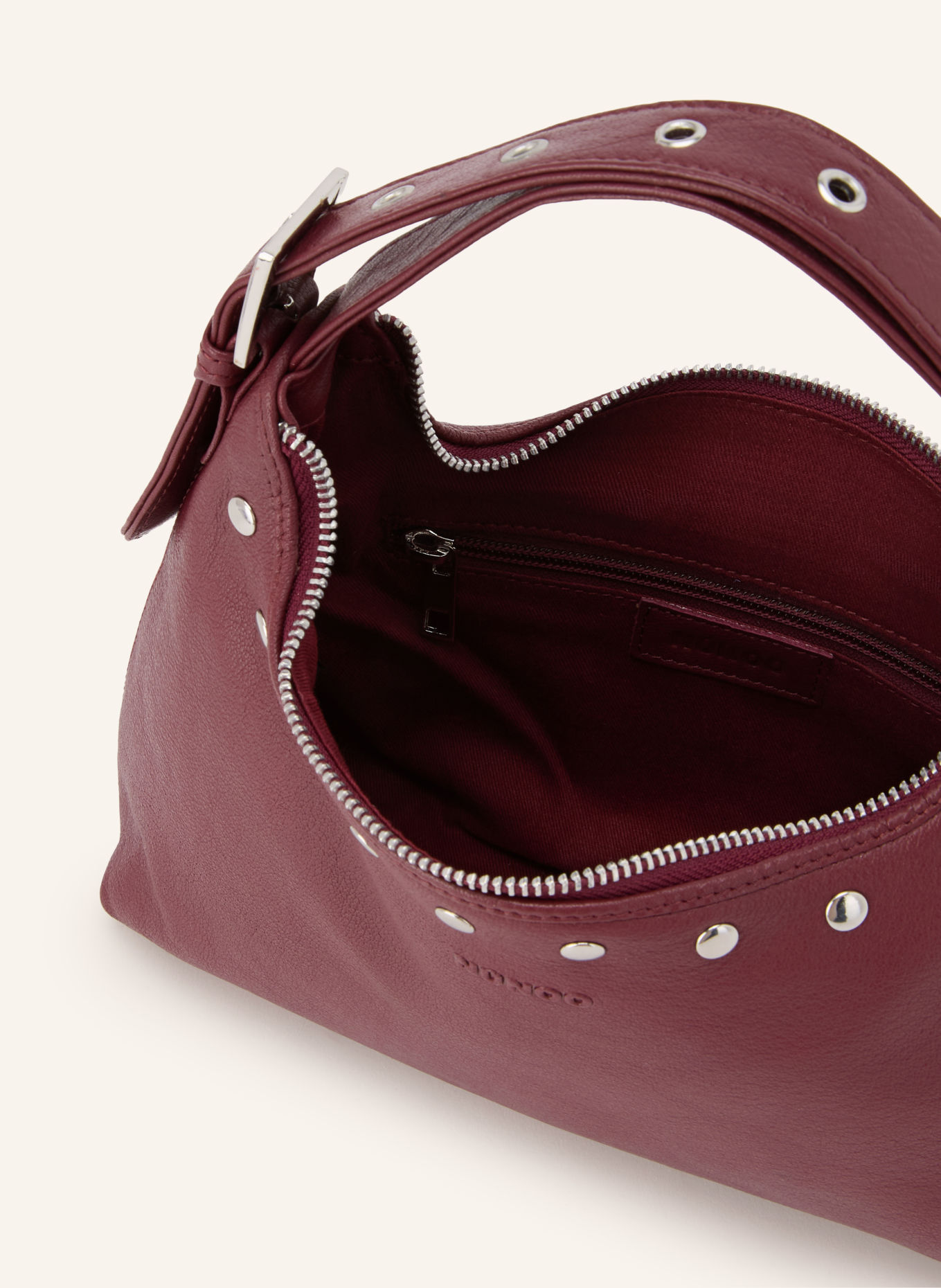 NÚNOO Handtas DANDY met studs: DONKERROOD / ZILVER