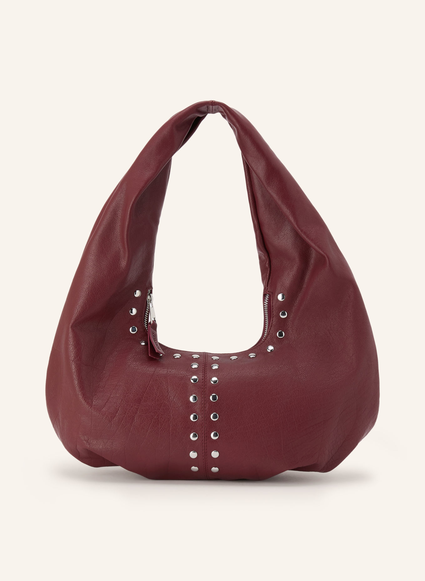NÚNOO Schoudertas ALMA SMALL met studs: DONKERROOD / ZILVER