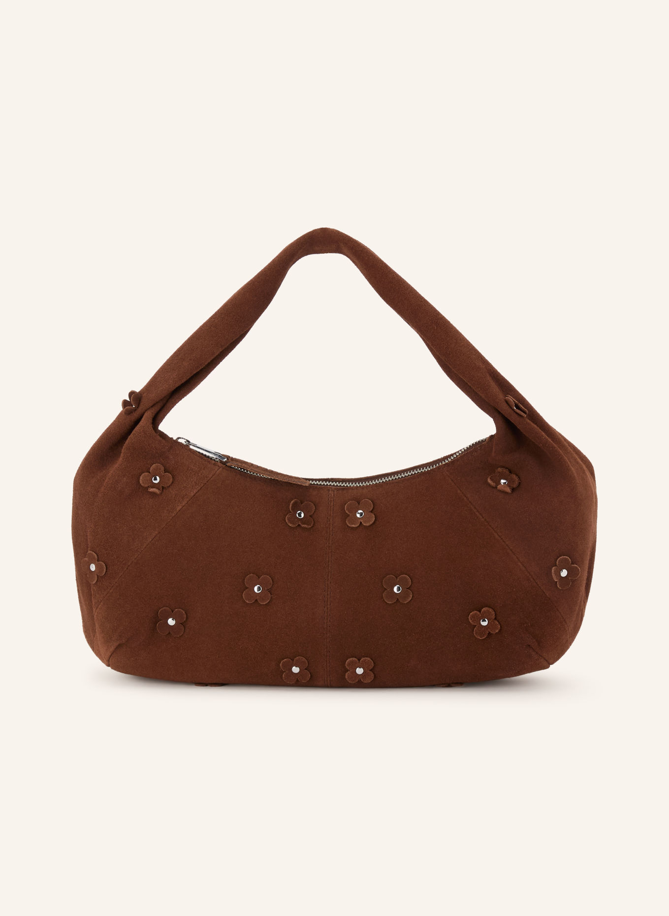 NÚNOO Schoudertas ALMA SMALL met studs: BRUIN / ZILVER