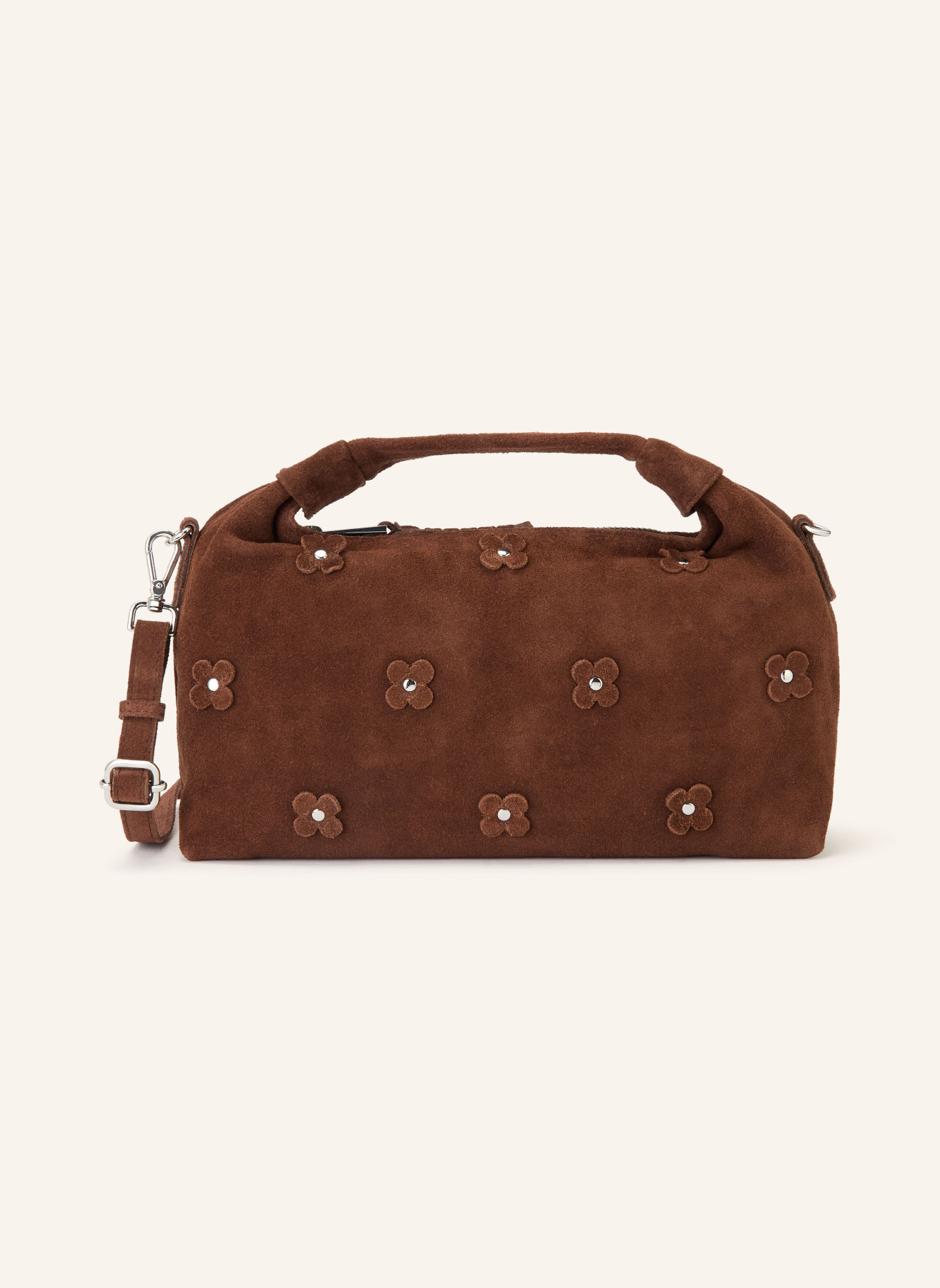 NÚNOO Handtas DANDY met studs: MARRON FONCÉ / ZILVER