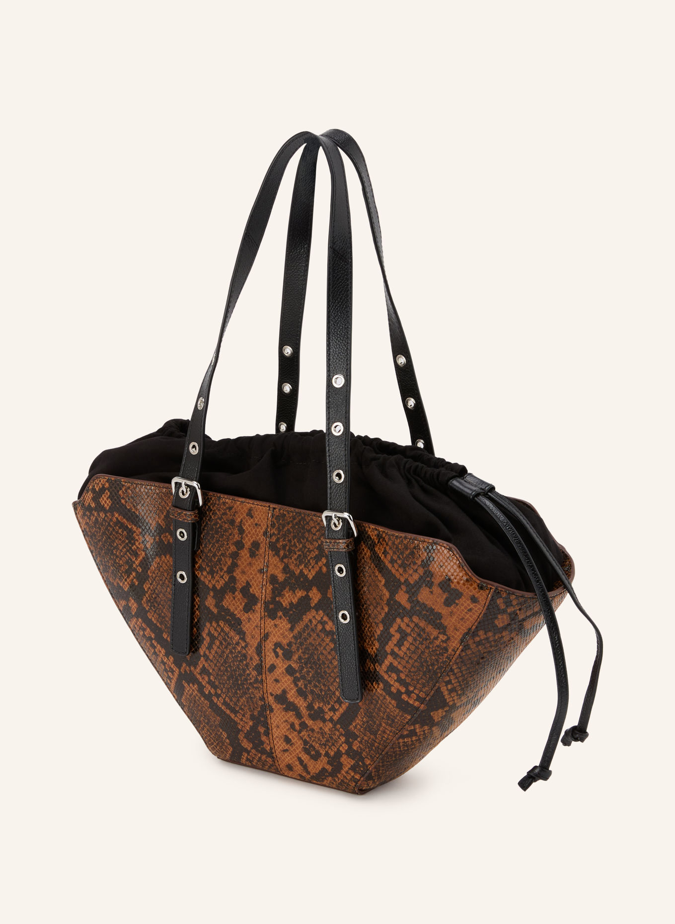 NÚNOO NORA SMALL Bucket bag: BROWN / SILVER / BLACK