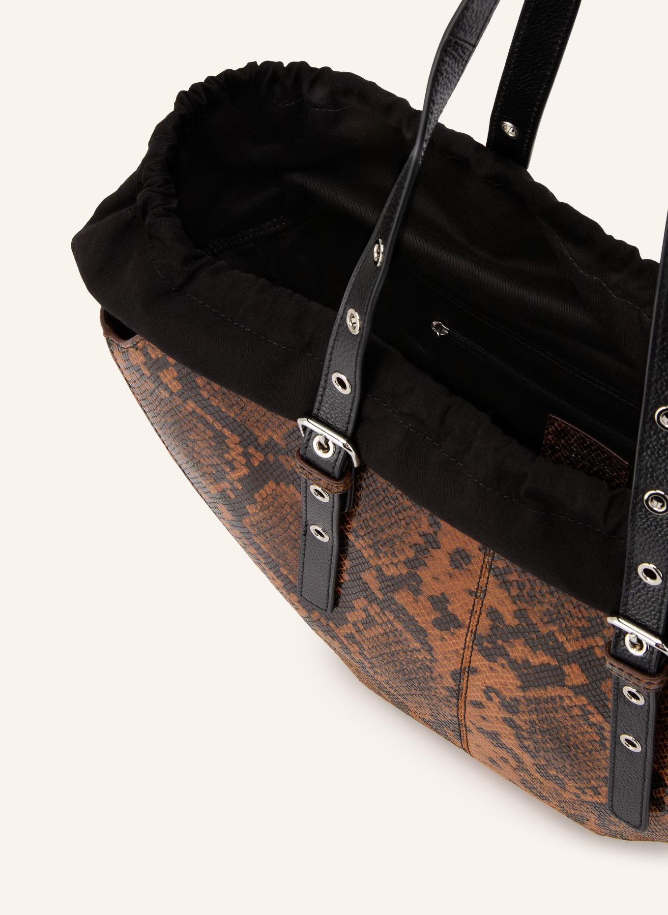 NÚNOO NORA SMALL Bucket bag: BROWN / SILVER / BLACK