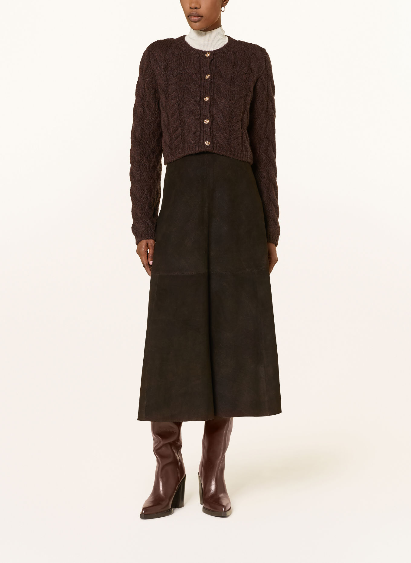 RIANI Kort gebreid vest met merinowol: MARRON FONCÉ