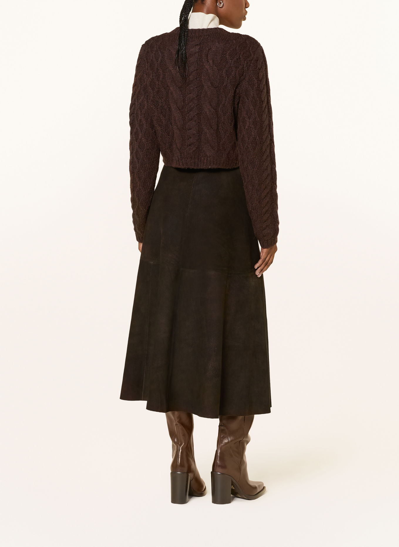 RIANI Kort gebreid vest met merinowol: MARRON FONCÉ