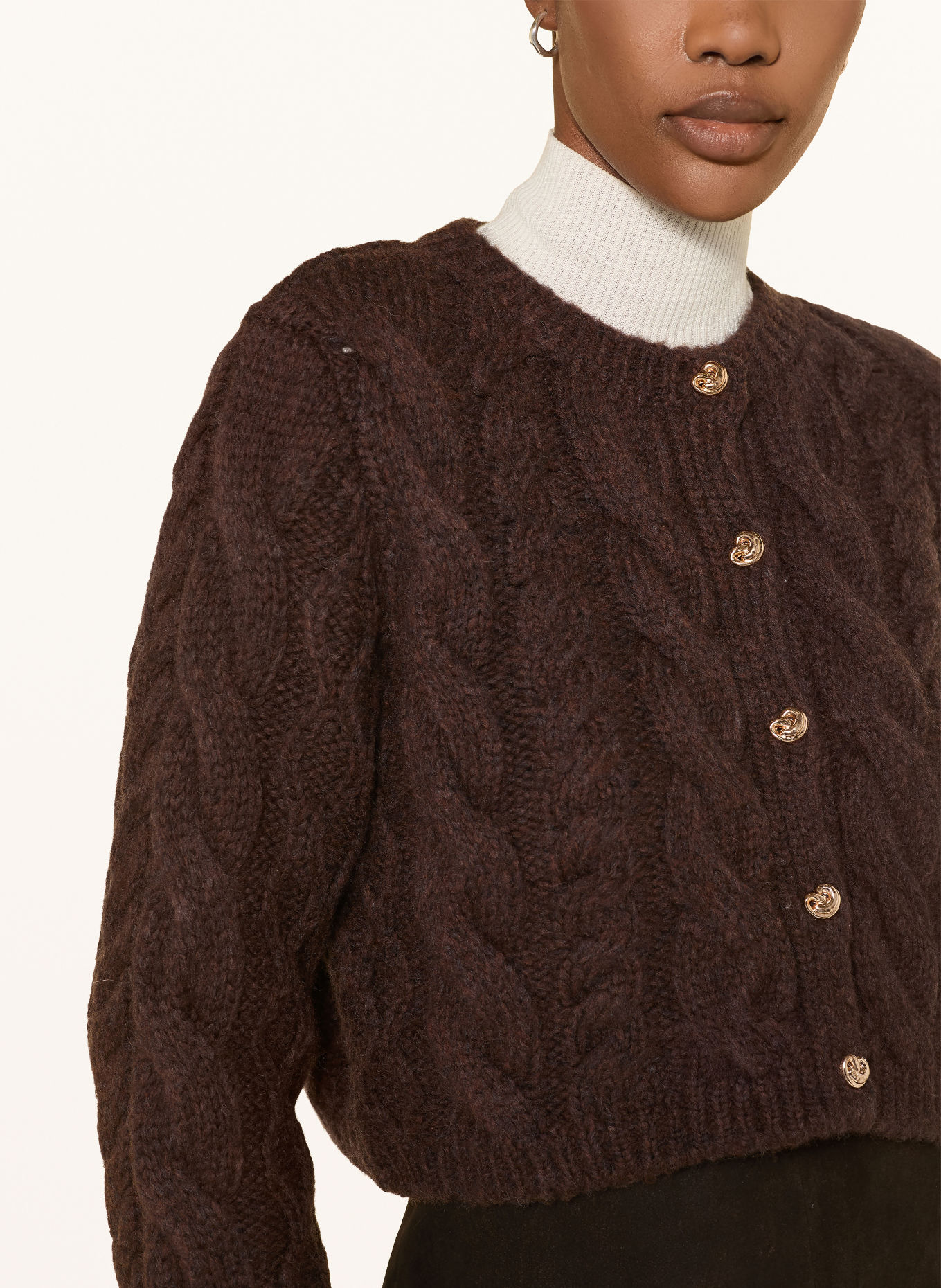 RIANI Kort gebreid vest met merinowol: MARRON FONCÉ