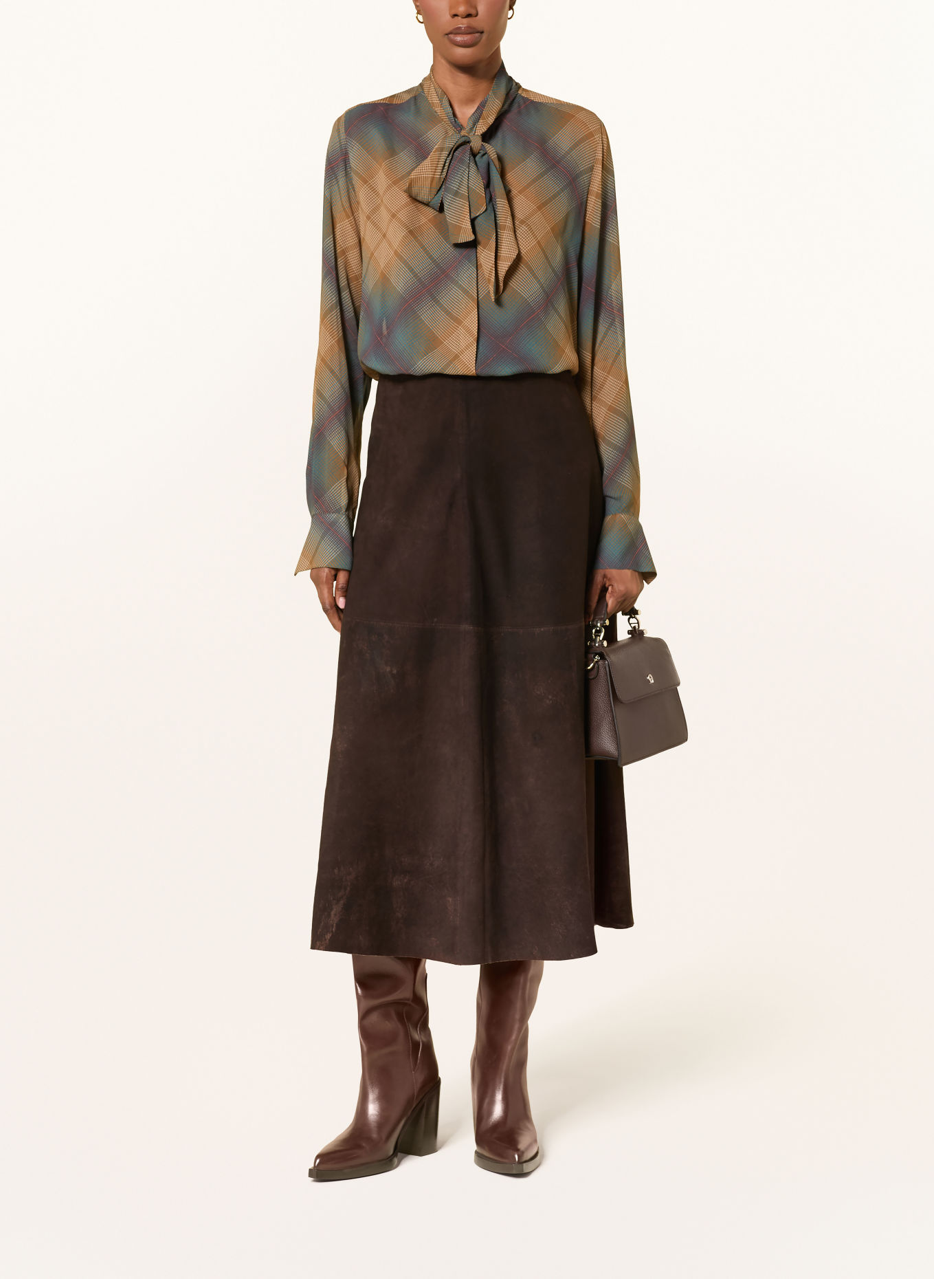 RIANI Jupe en cuir: MARRON FONCÉ