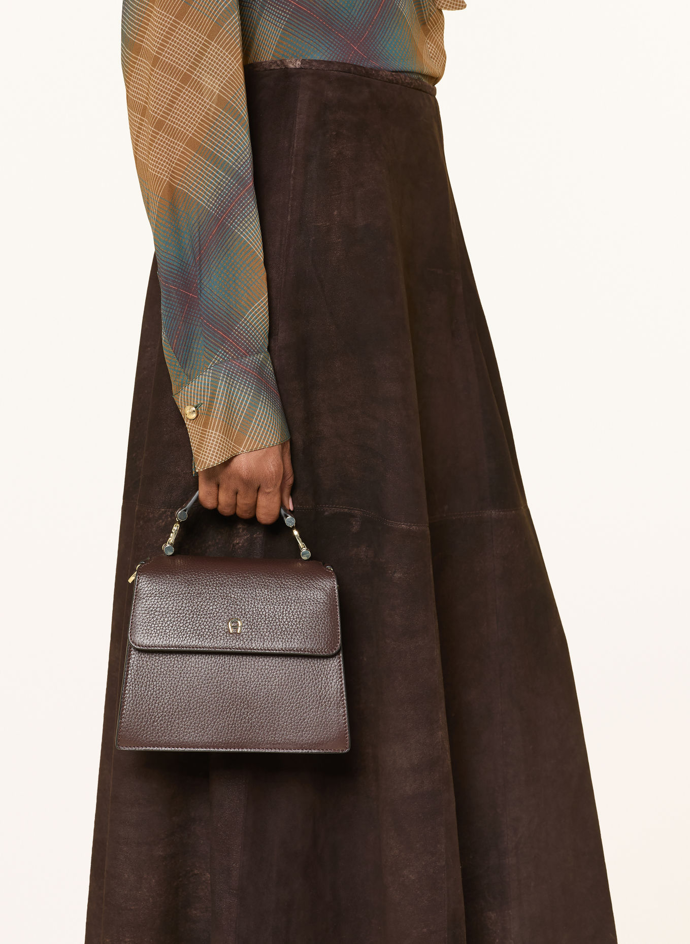 RIANI Jupe en cuir: MARRON FONCÉ