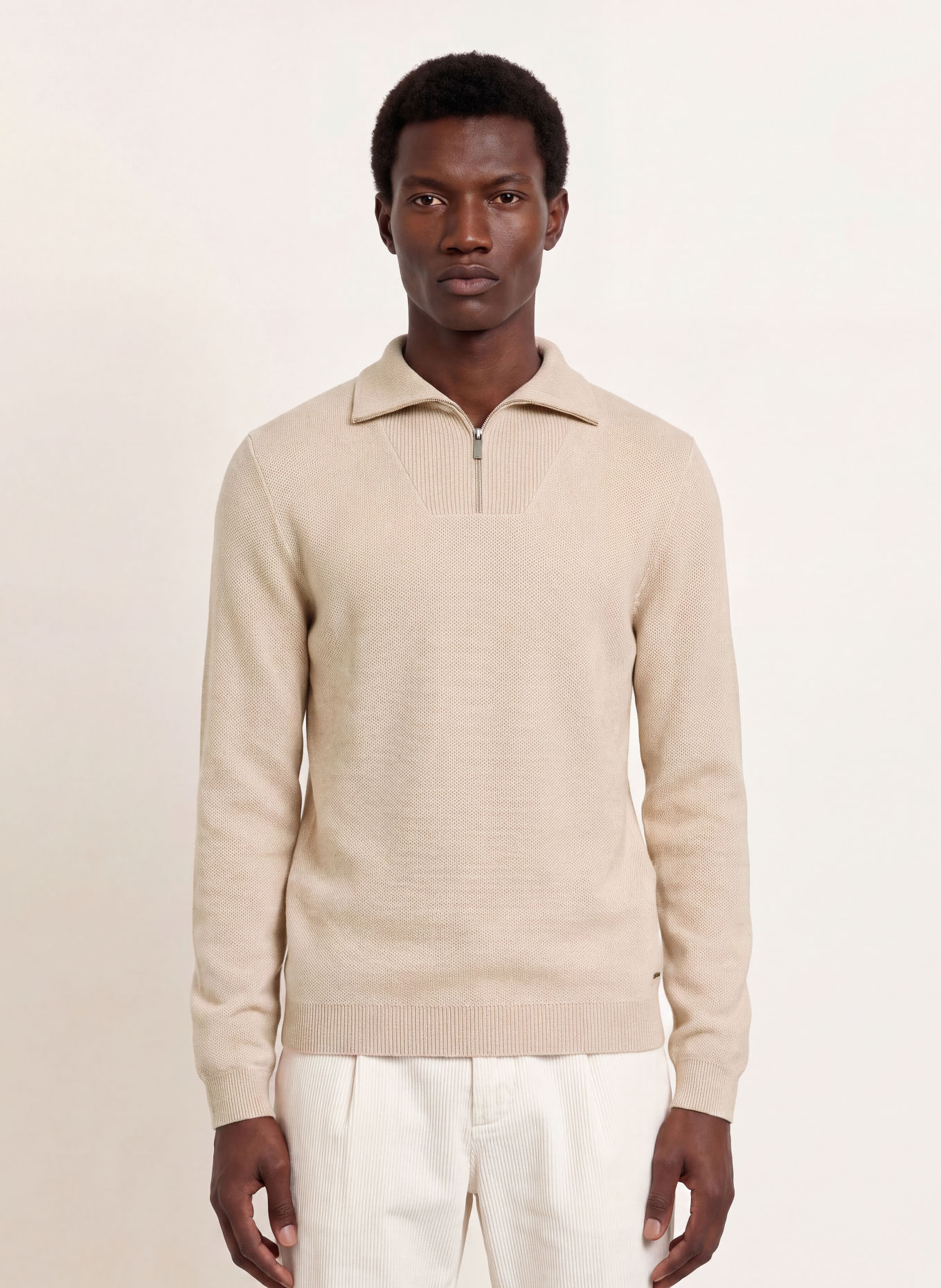 RAGMAN Piqué Half-zip sweater: BEIGE