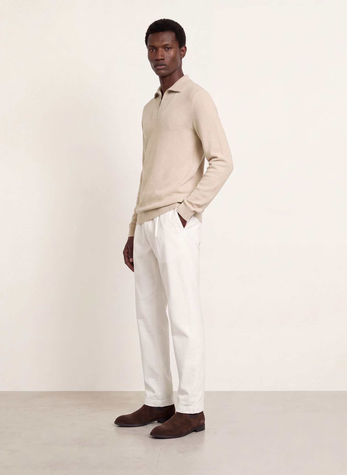 RAGMAN Piqué Half-zip sweater: BEIGE