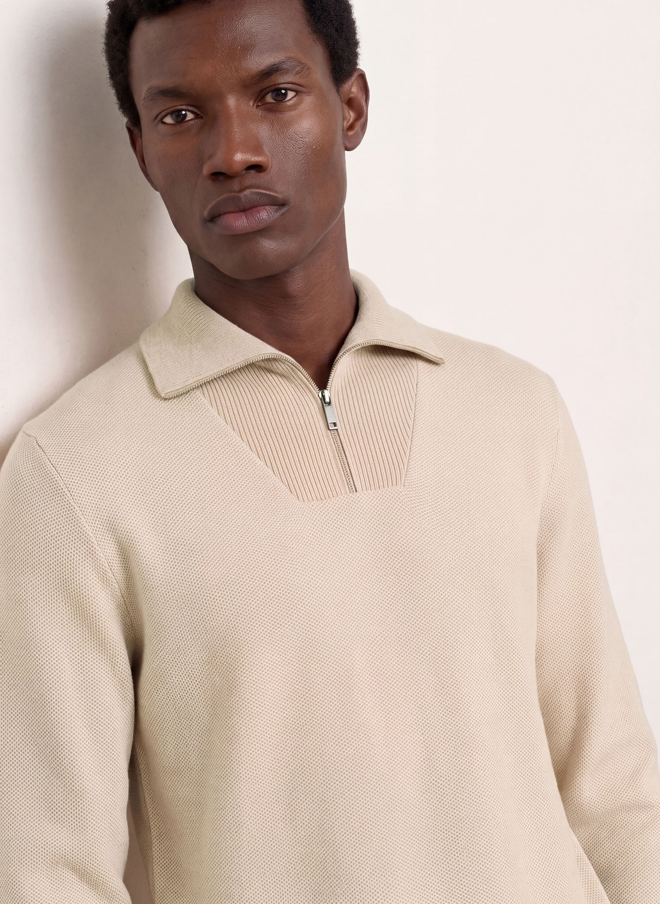 RAGMAN Piqué Half-zip sweater: BEIGE