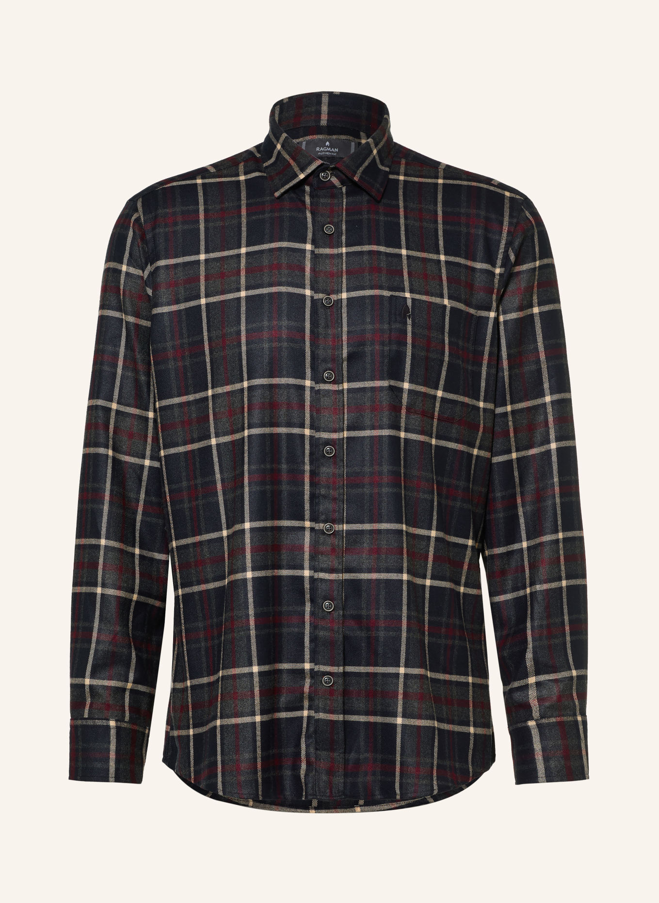 RAGMAN Regular-Fit Shirt: DARK BLUE / BEIGE / DARK RED