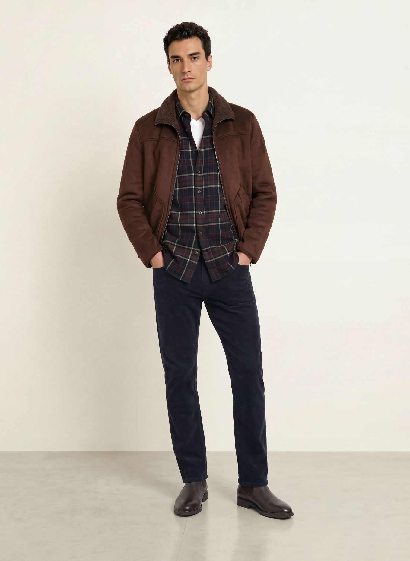 RAGMAN Regular-Fit Shirt: DARK BLUE / BEIGE / DARK RED