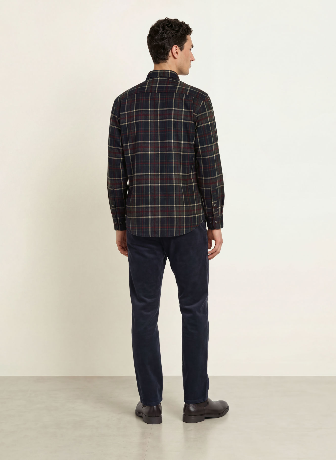 RAGMAN Regular-Fit Shirt: DARK BLUE / BEIGE / DARK RED