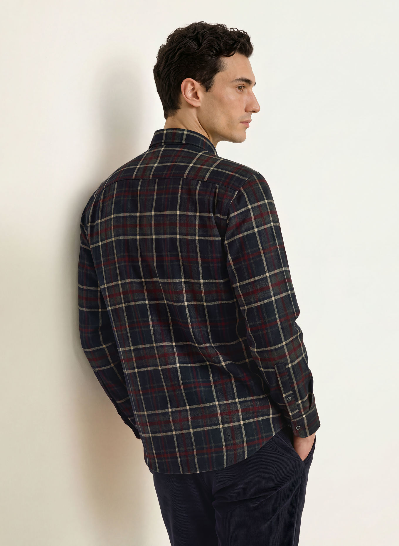 RAGMAN Regular-Fit Shirt: DARK BLUE / BEIGE / DARK RED