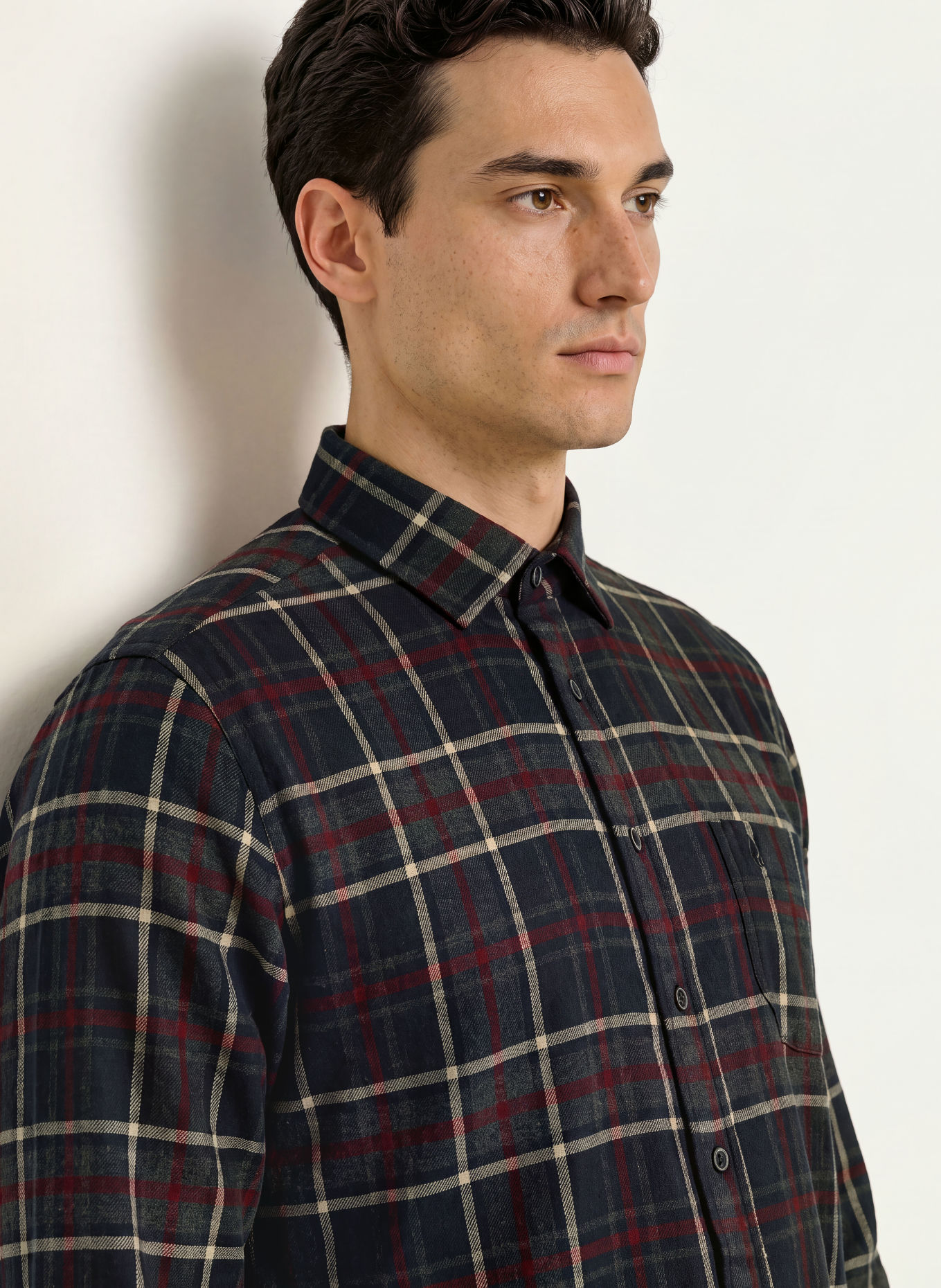 RAGMAN Regular-Fit Shirt: DARK BLUE / BEIGE / DARK RED