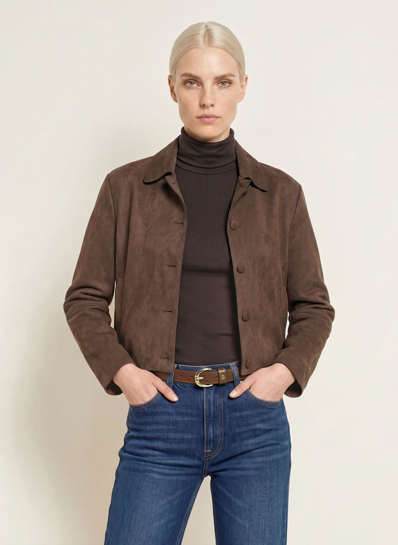 darling harbour Veste boxy aspect cuir: DARK BROWN