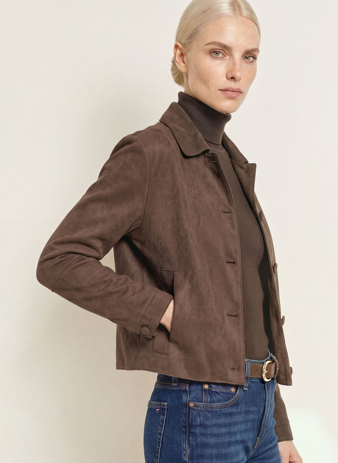 darling harbour Veste boxy aspect cuir: DARK BROWN