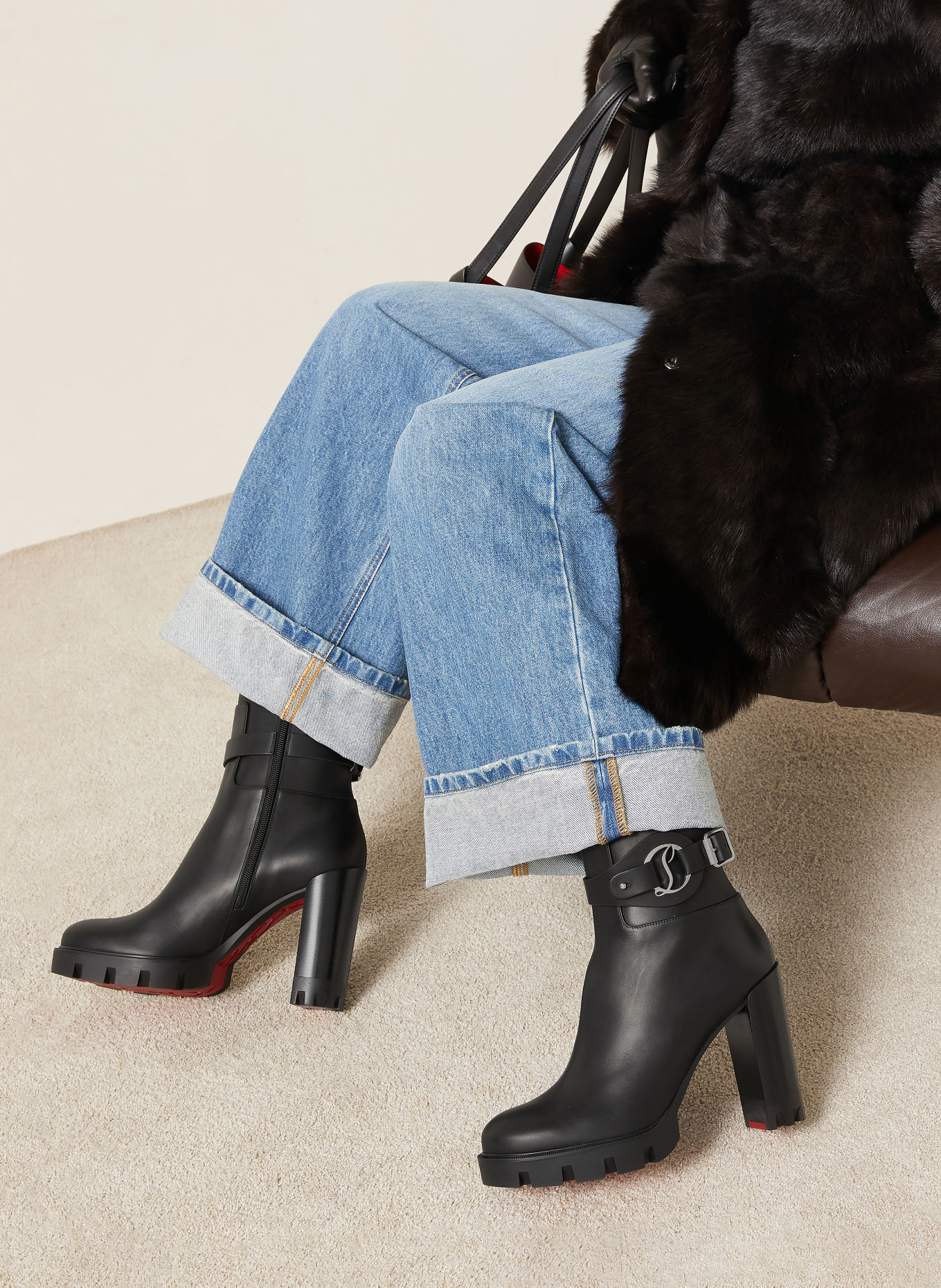 Christian Louboutin Botki DIANOUCHETTE LUG: CZARNY / SREBRNY