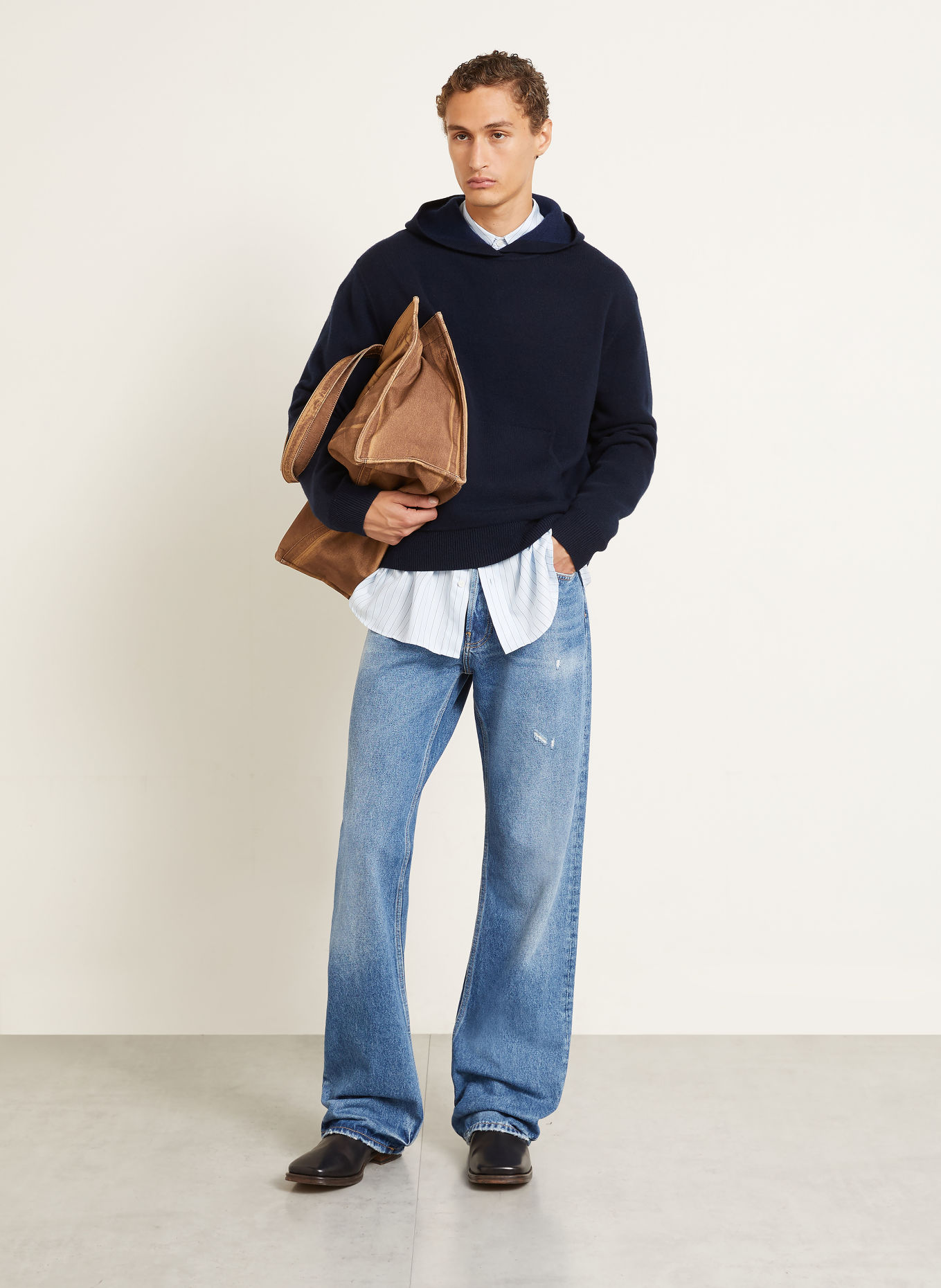 Acne Studios Knit Hoodie with Cashmere: DARK BLUE