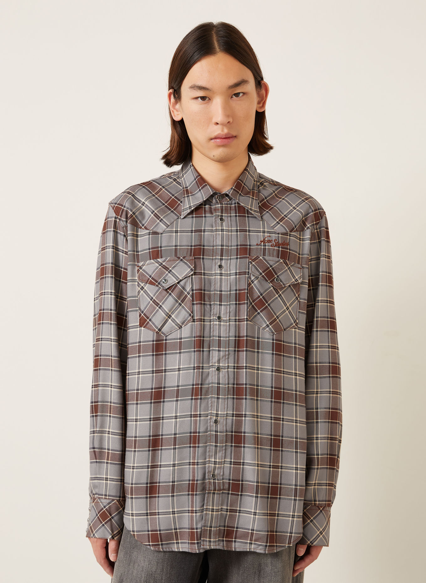 Acne Studios Hemd Comfort Fit: BLAUGRAU / DUNKELBRAUN / DUNKELBLAU