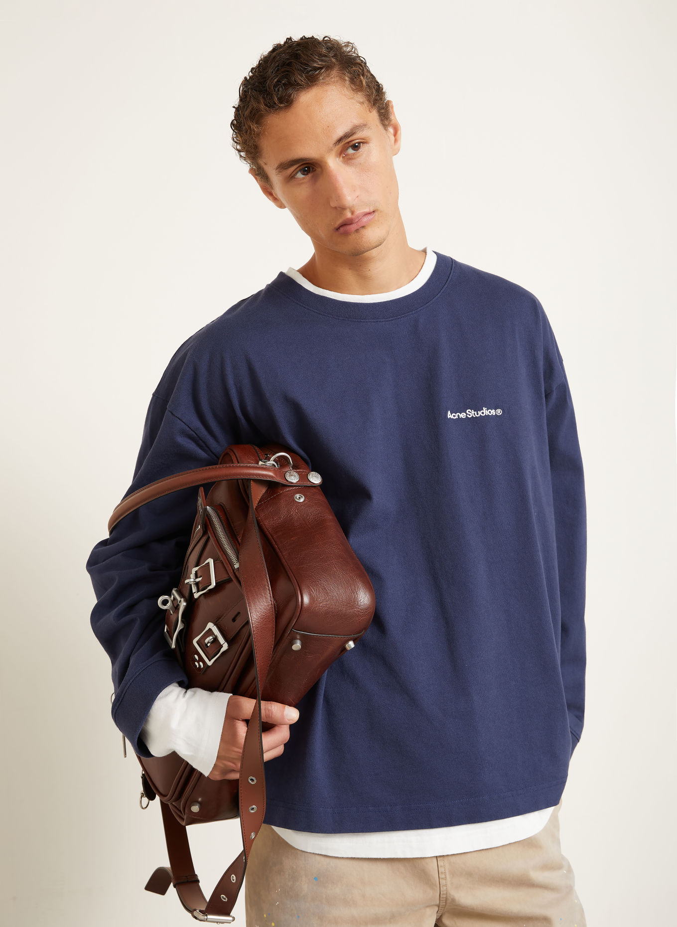 Acne Studios Sweatshirt in a mix of materials: DARK BLUE / WHITE