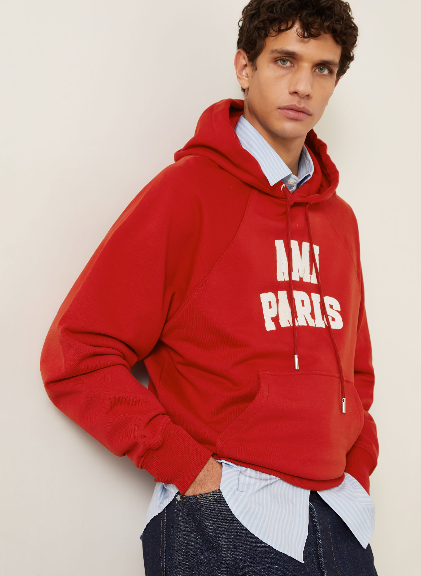 AMI PARIS Hoodie: RED / WHITE