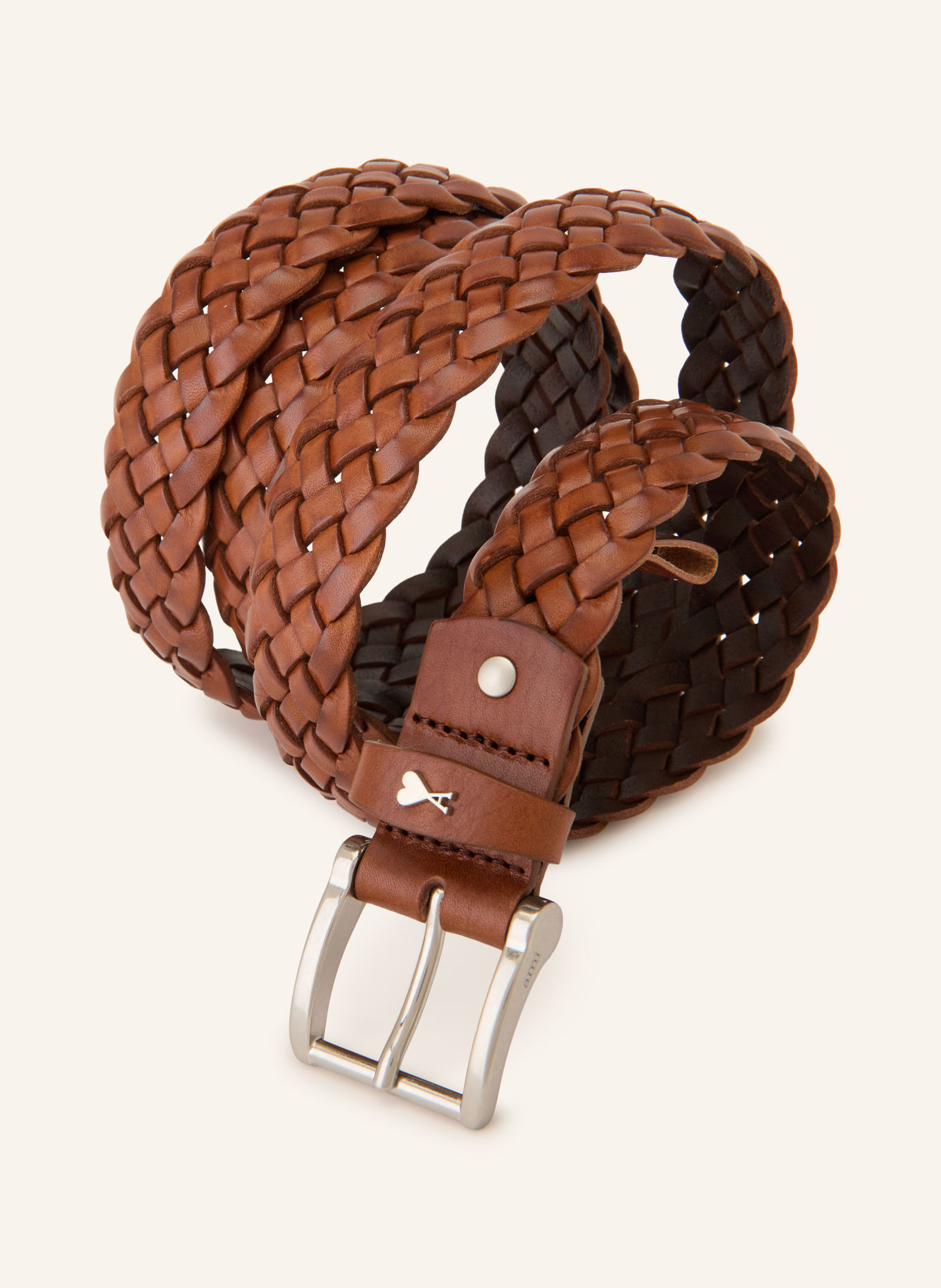 AMI PARIS Gevlochten riem uit leer: BRUIN / ZILVER