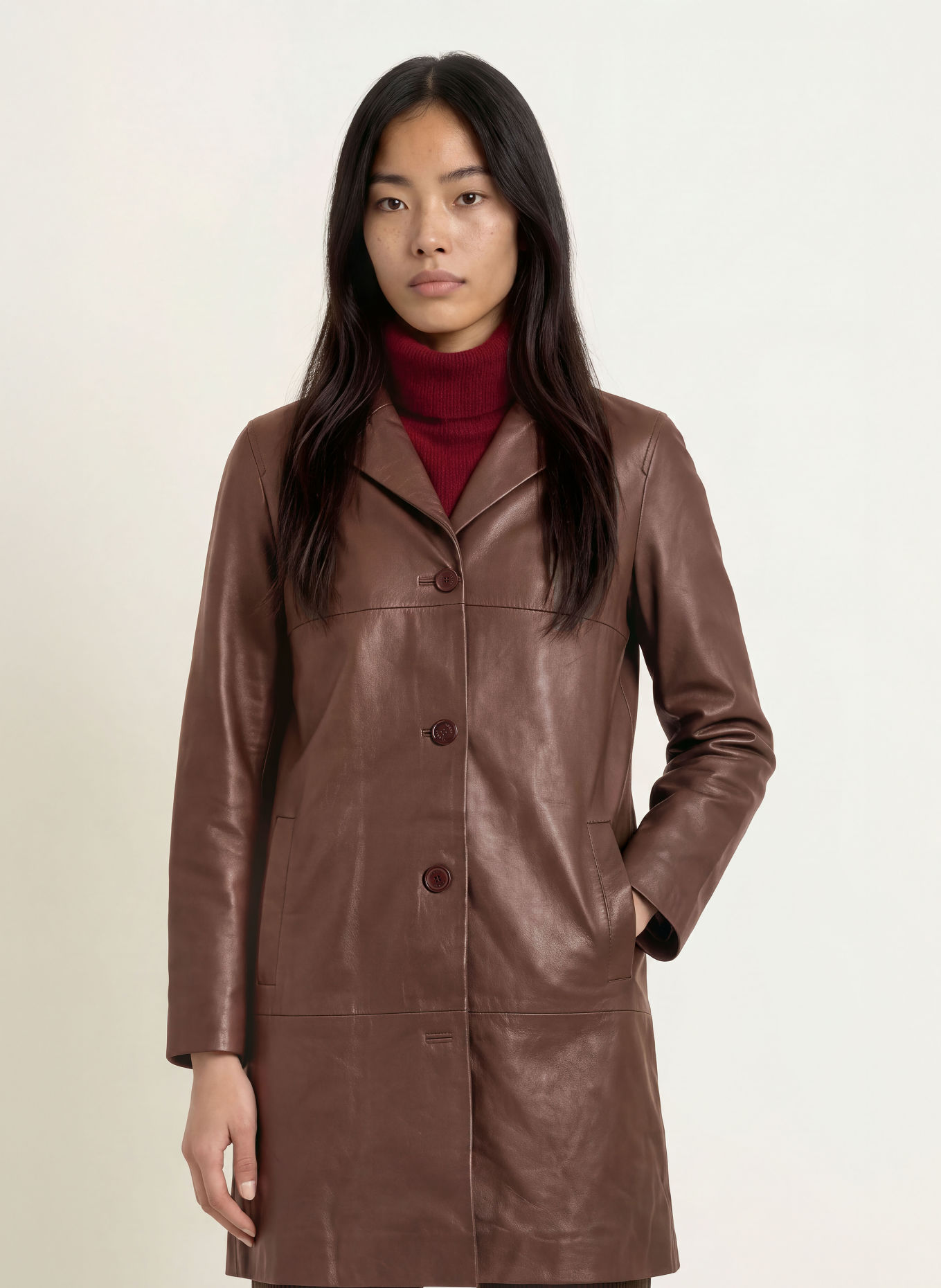 YERSE Lederen jas MICAELA: MARRON FONCÉ