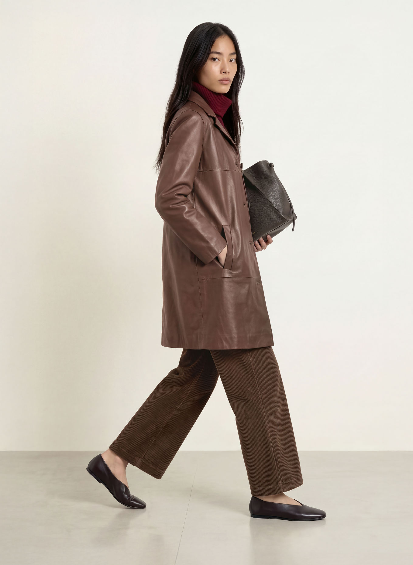 YERSE Lederen jas MICAELA: MARRON FONCÉ