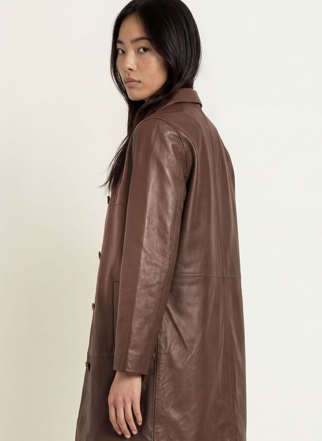 YERSE Lederen jas MICAELA: MARRON FONCÉ