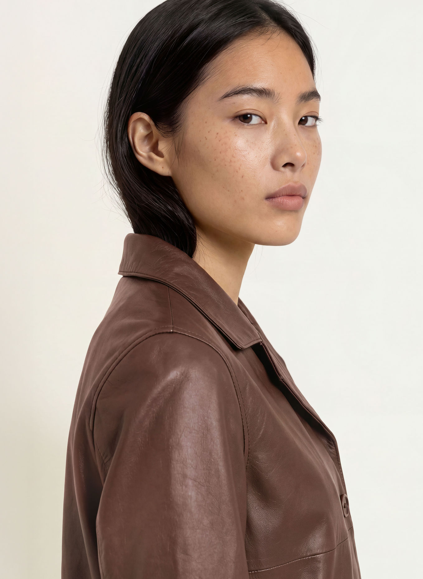 YERSE Lederen jas MICAELA: MARRON FONCÉ
