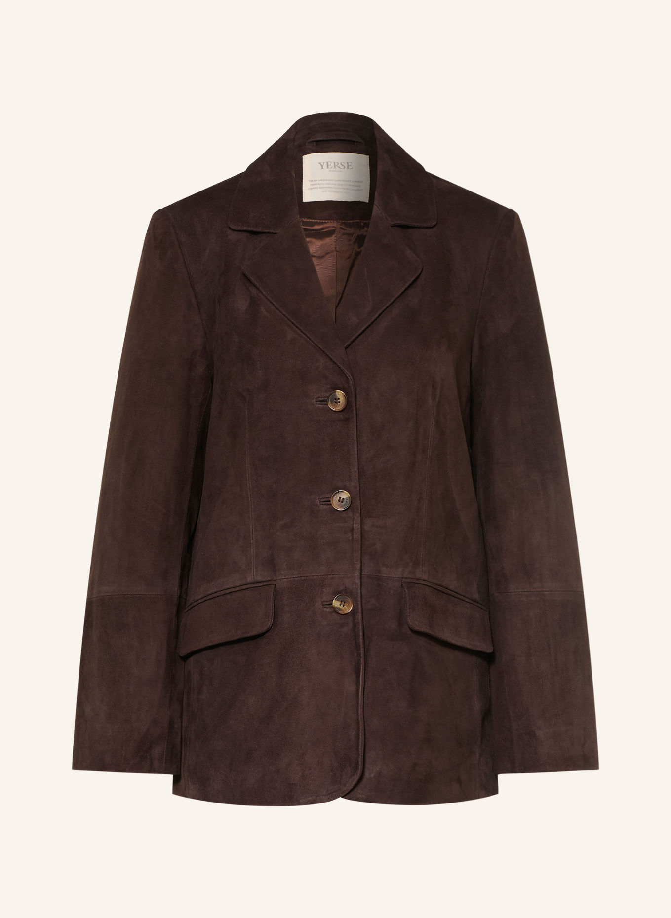 YERSE Blazer en cuir SUEDE: MARRON FONCÉ
