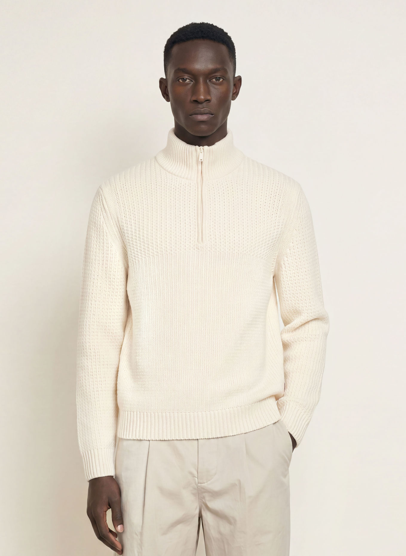 BOSS Half-zip sweater KENTER Turtleneck: ECRU