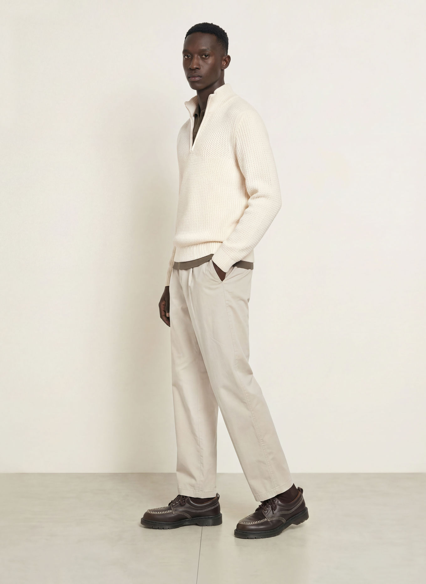 BOSS Half-zip sweater KENTER Turtleneck: ECRU