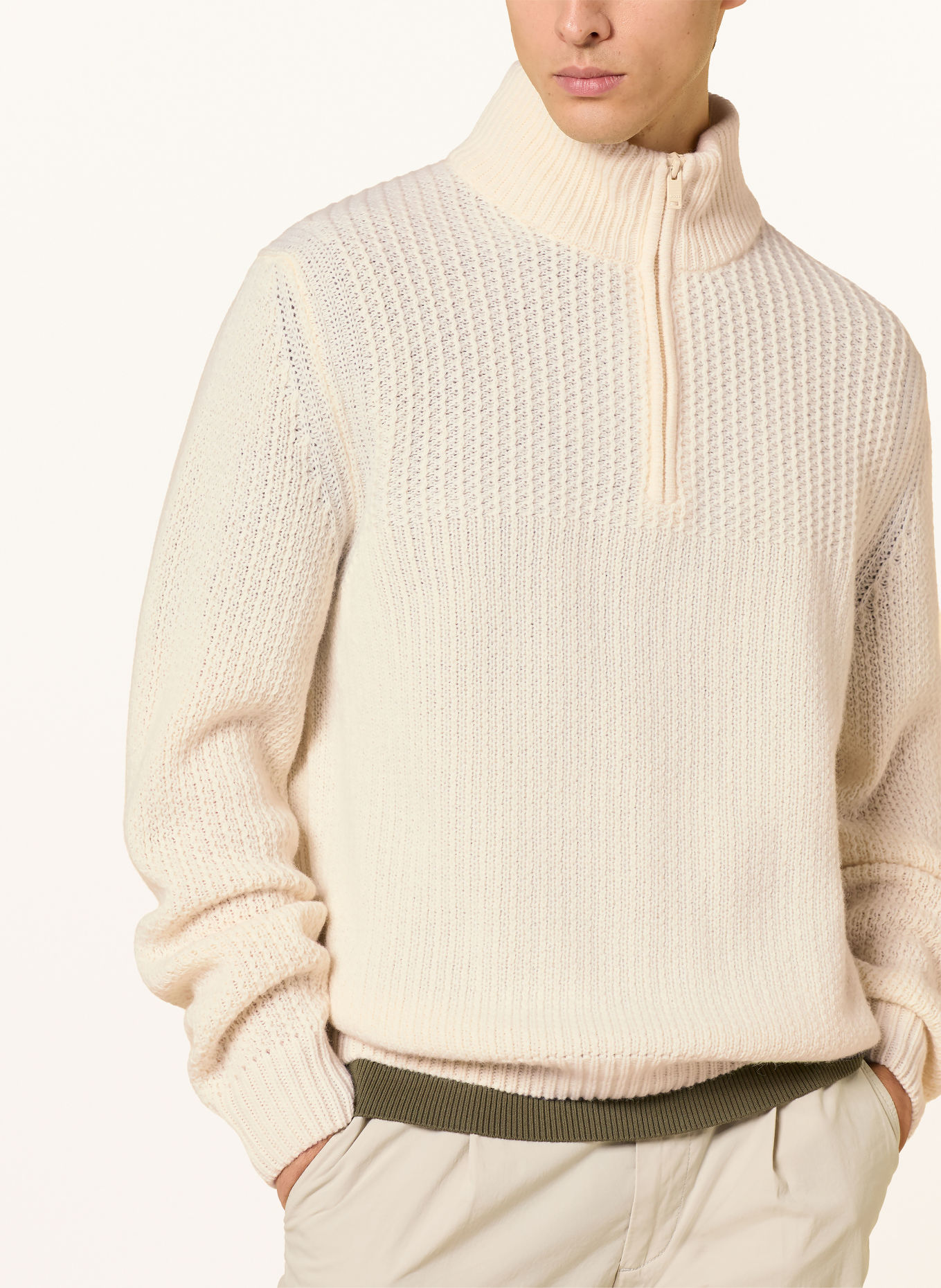 BOSS Half-zip sweater KENTER Turtleneck: ECRU