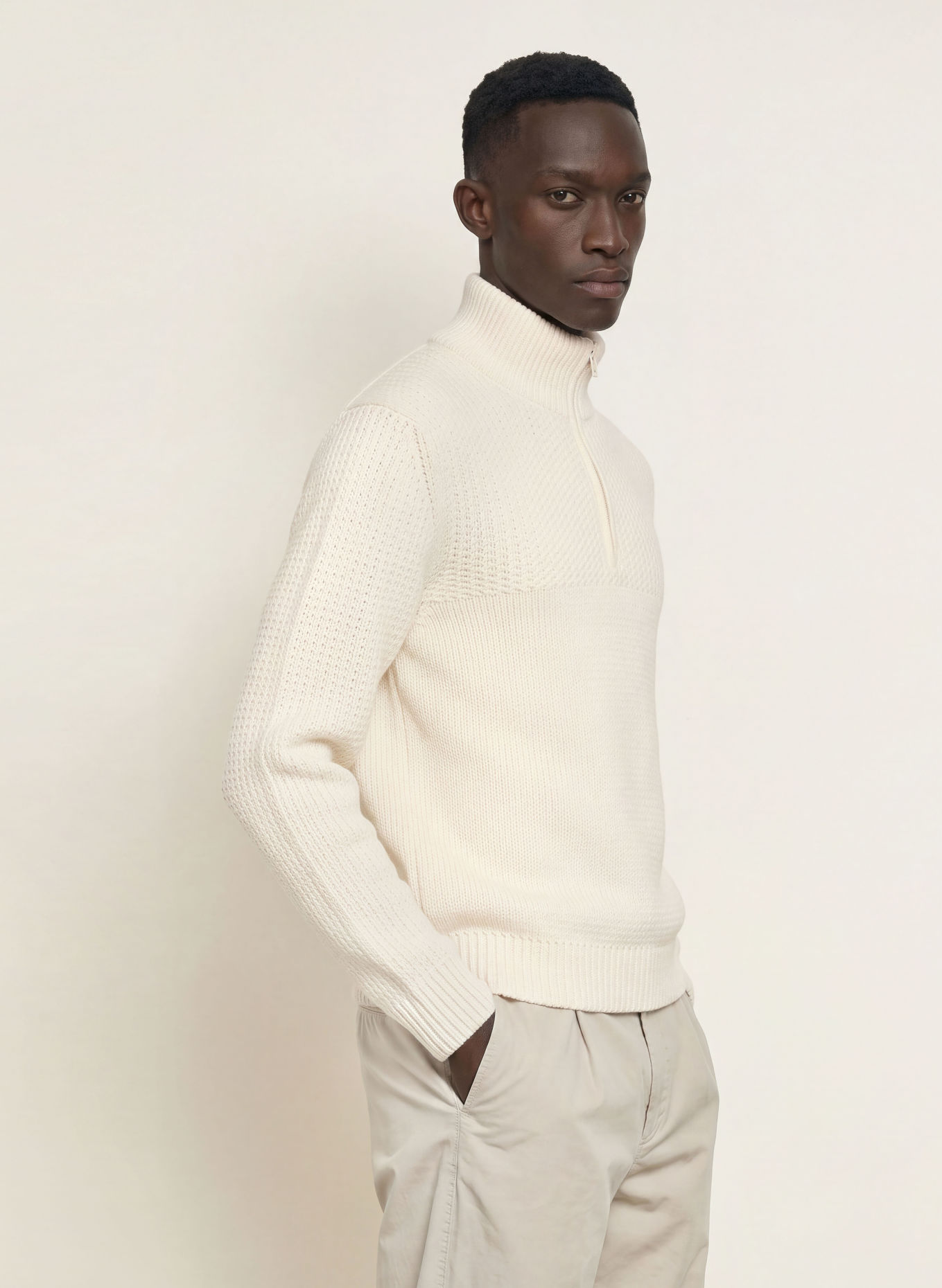 BOSS Half-zip sweater KENTER Turtleneck: ECRU