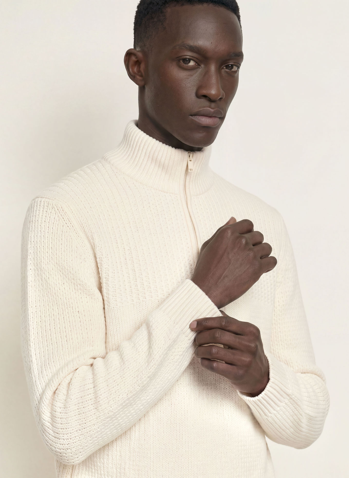 BOSS Half-zip sweater KENTER Turtleneck: ECRU