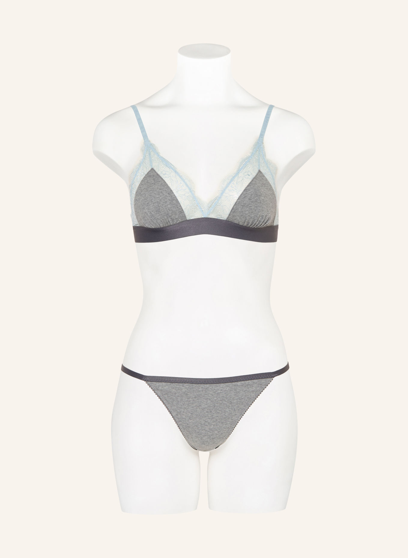 LOVE Stories Triangel-BH LOVE LACE: GRAU / HELLBLAU