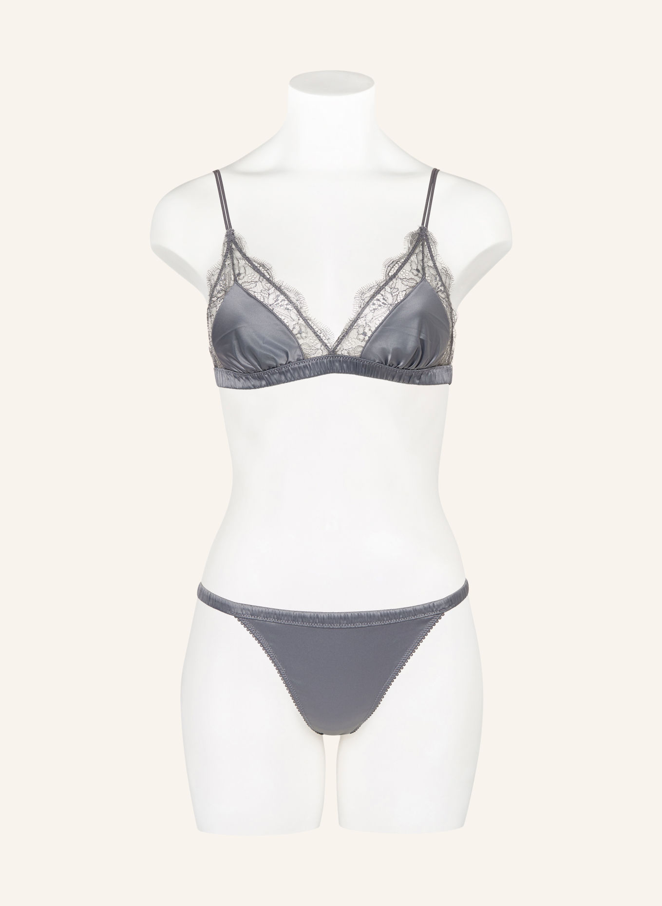 LOVE Stories Triangel-bh LOVE LACE i satin: MØRKEGRÅ