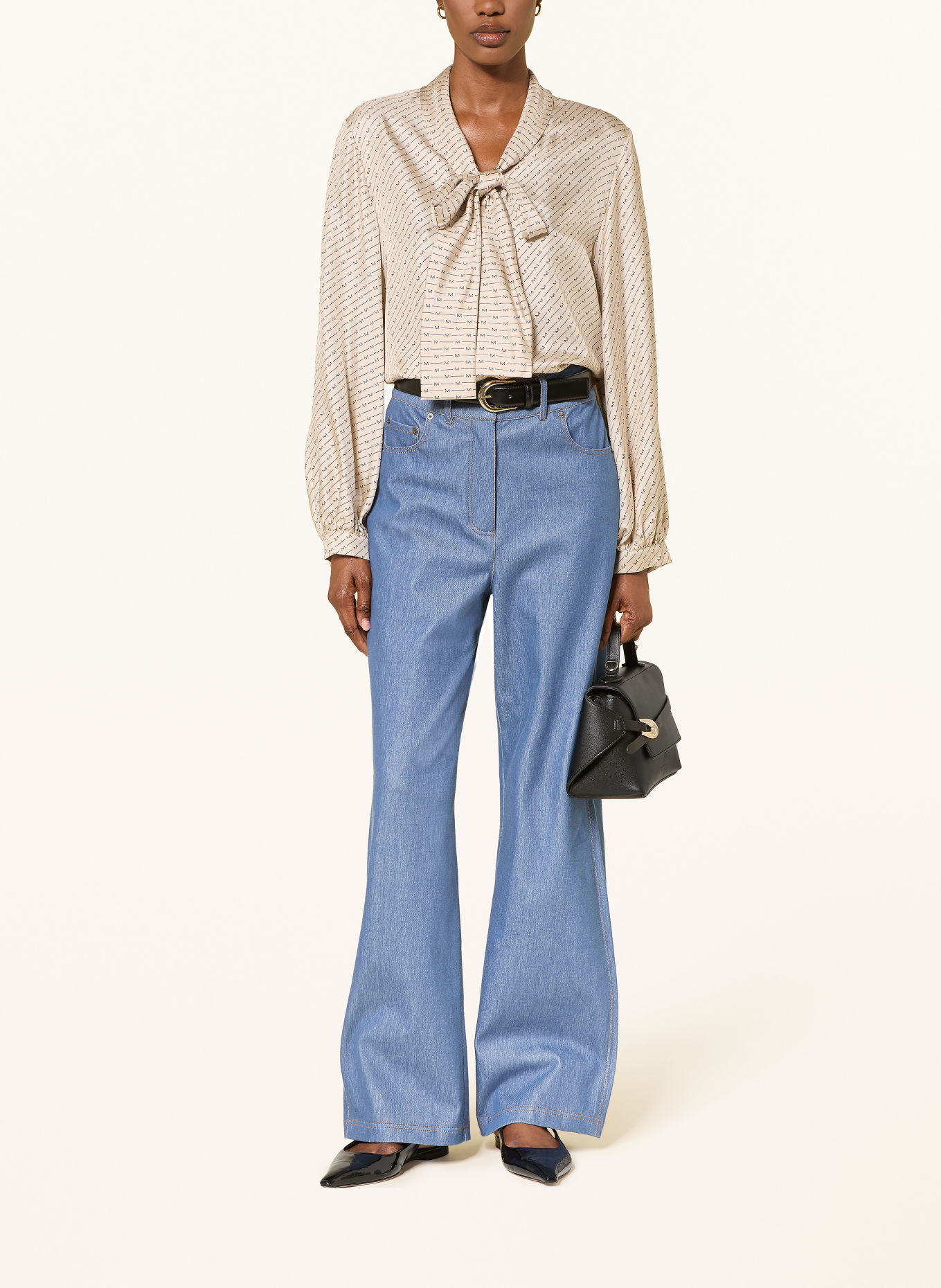 MM by Max Mara LASTRA-strikblouse, van zijde: BEIGE / ZWART