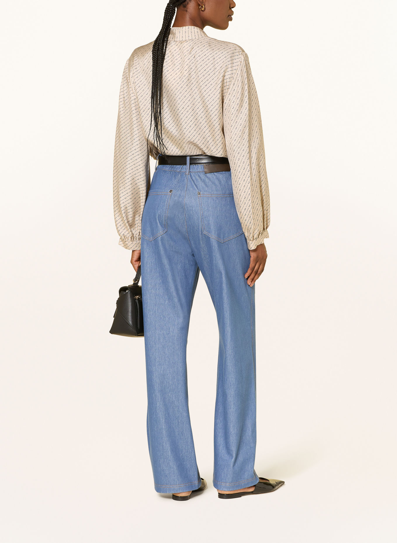 MM by Max Mara LASTRA-strikblouse, van zijde: BEIGE / ZWART
