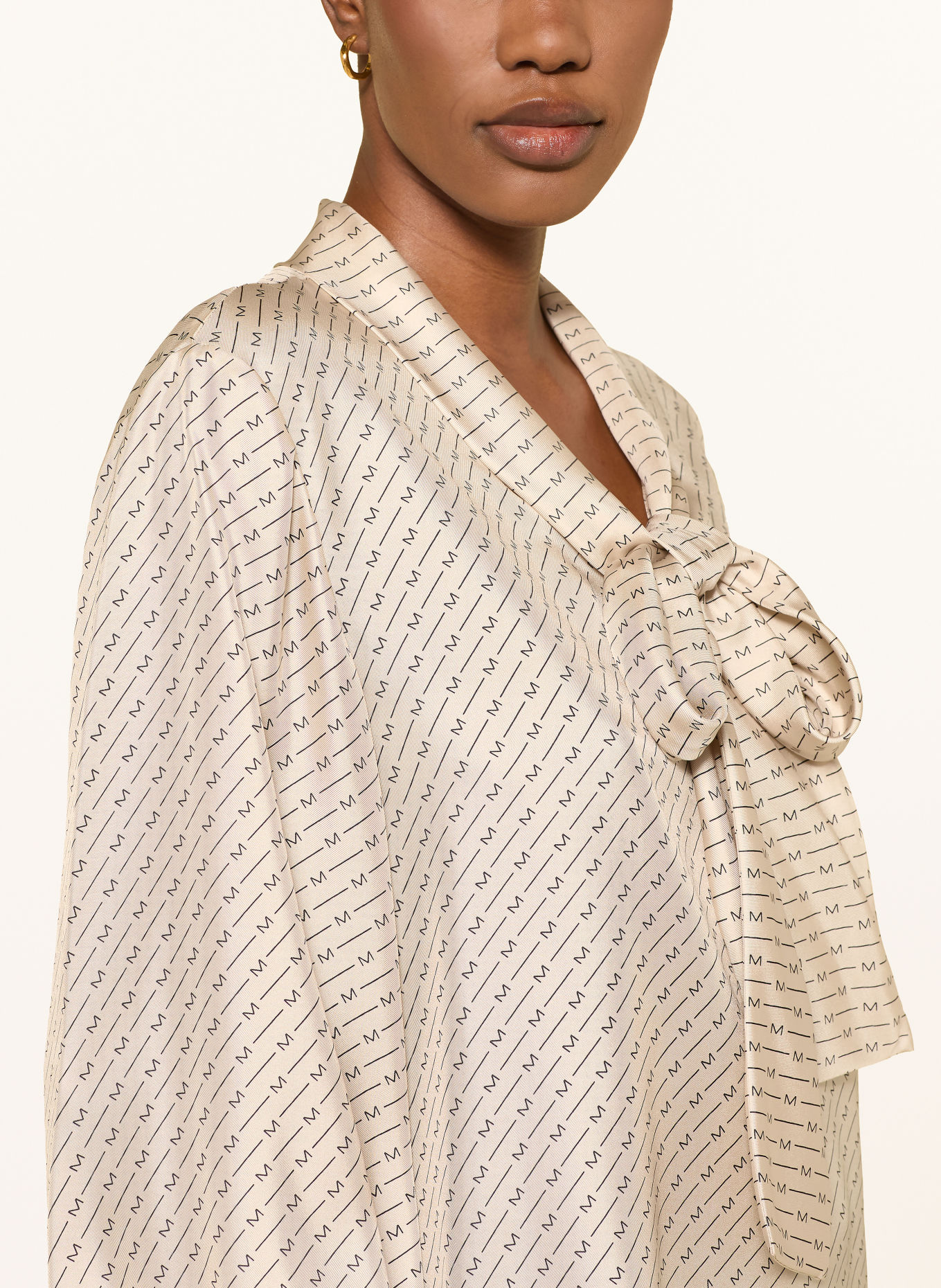 MM by Max Mara LASTRA-strikblouse, van zijde: BEIGE / ZWART