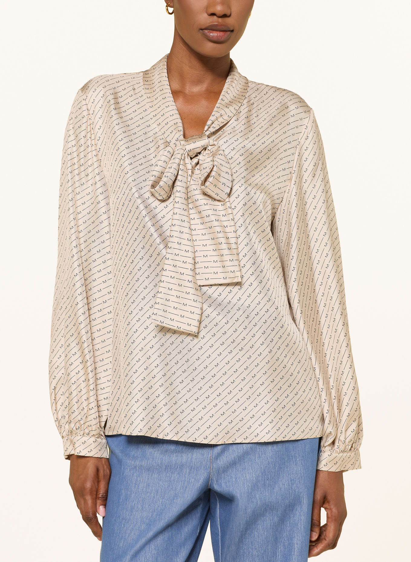 MM by Max Mara LASTRA-strikblouse, van zijde: BEIGE / ZWART