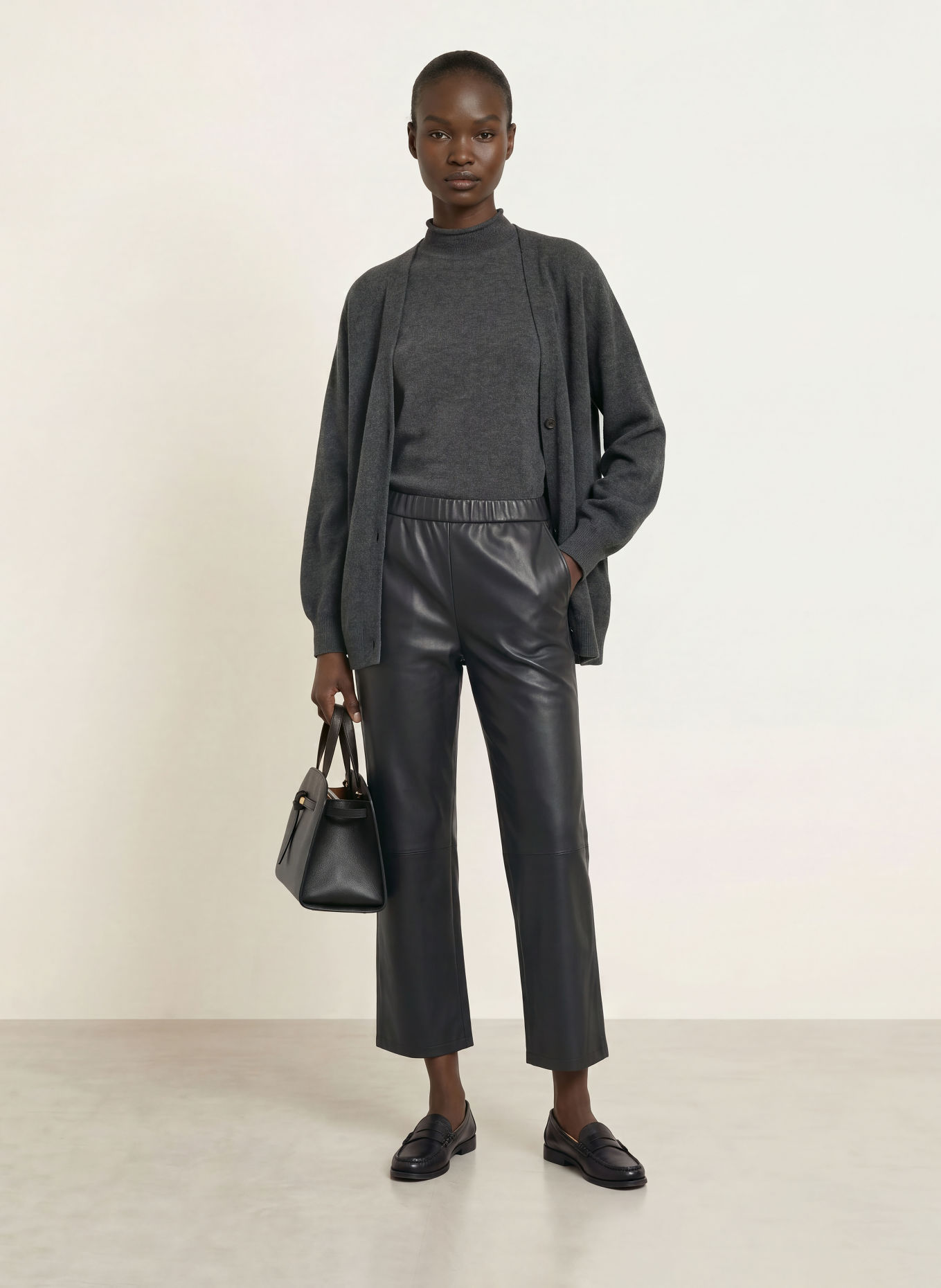 MM by Max Mara LODE Leather-Look Trousers: BLACK
