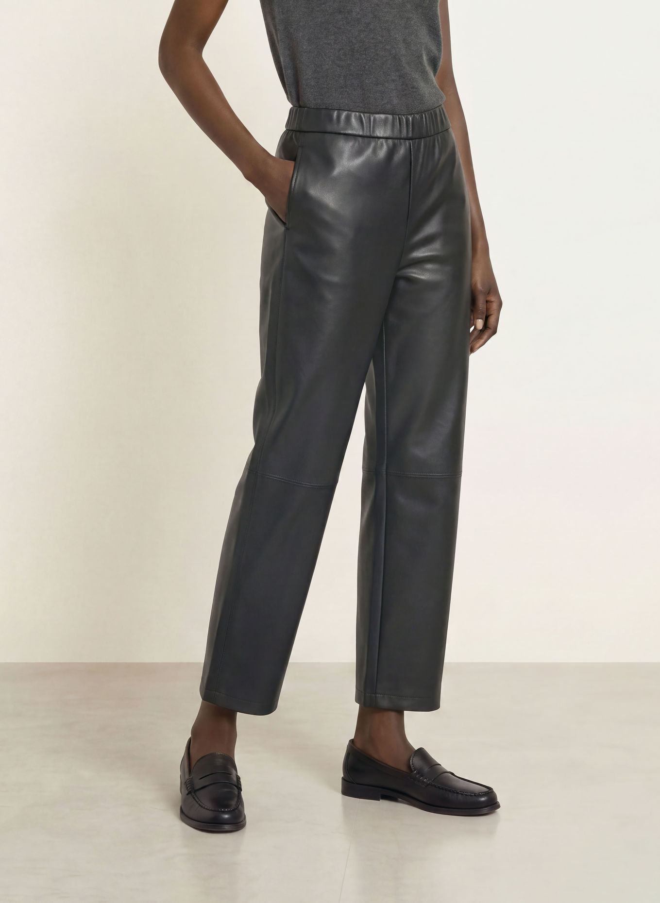 MM by Max Mara LODE Leather-Look Trousers: BLACK
