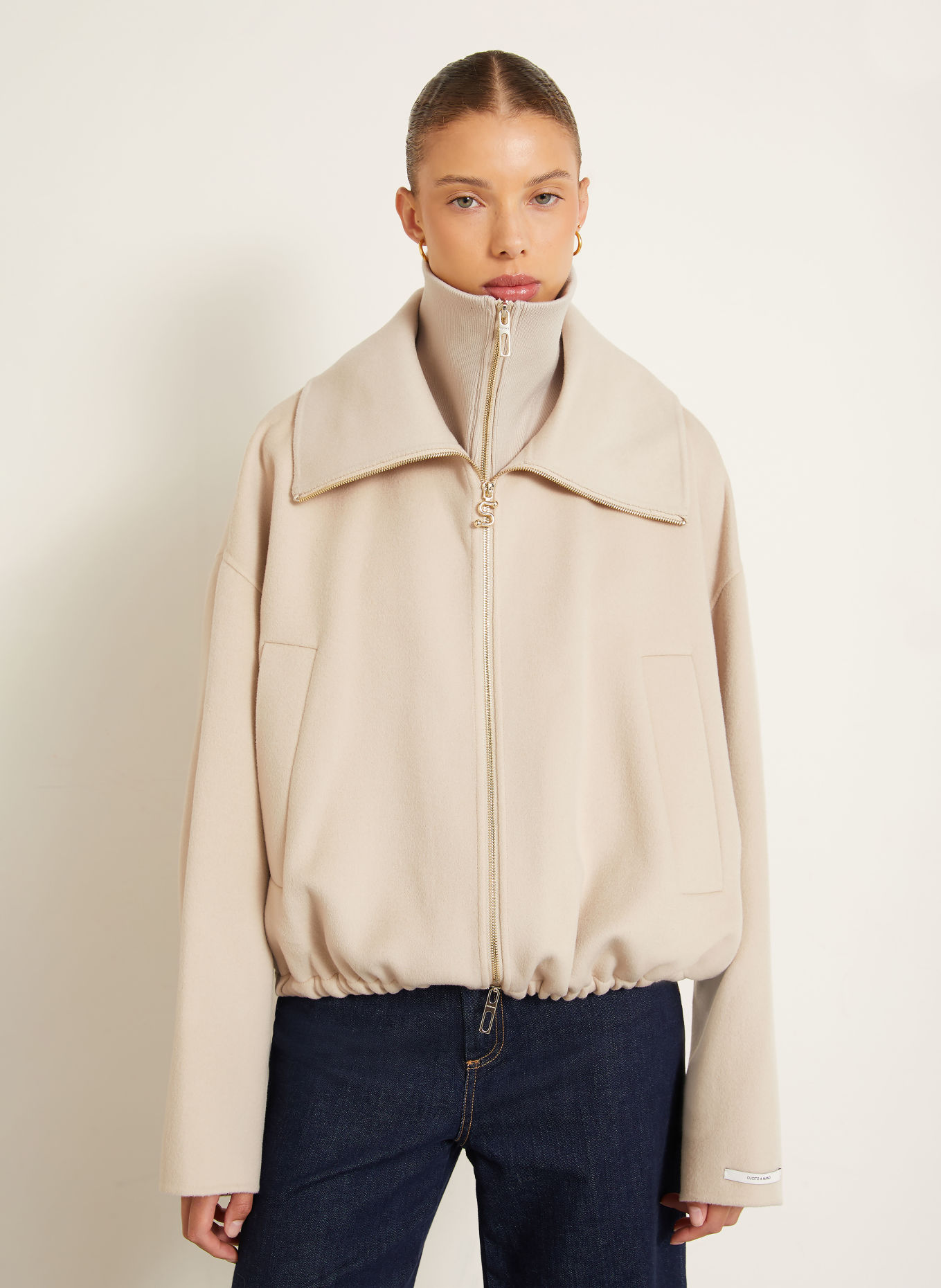SPORTMAX EMIRO Bomber jacket with Removable Trim: BEIGE